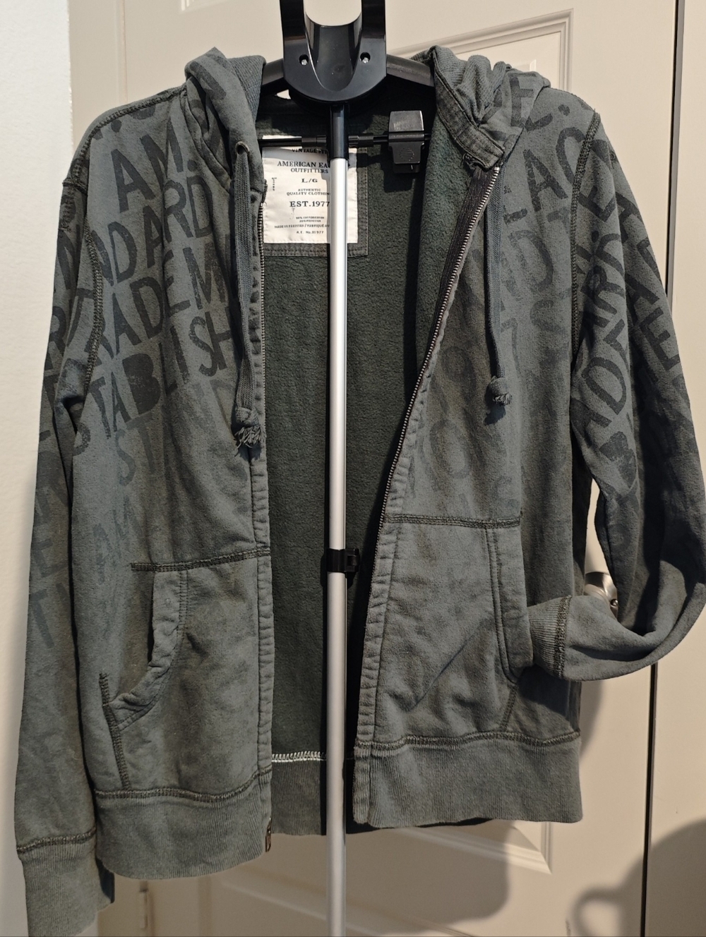 American Eagle Outfitters Men's Vintage Fit Full-Zip Hoodie Gray Size L